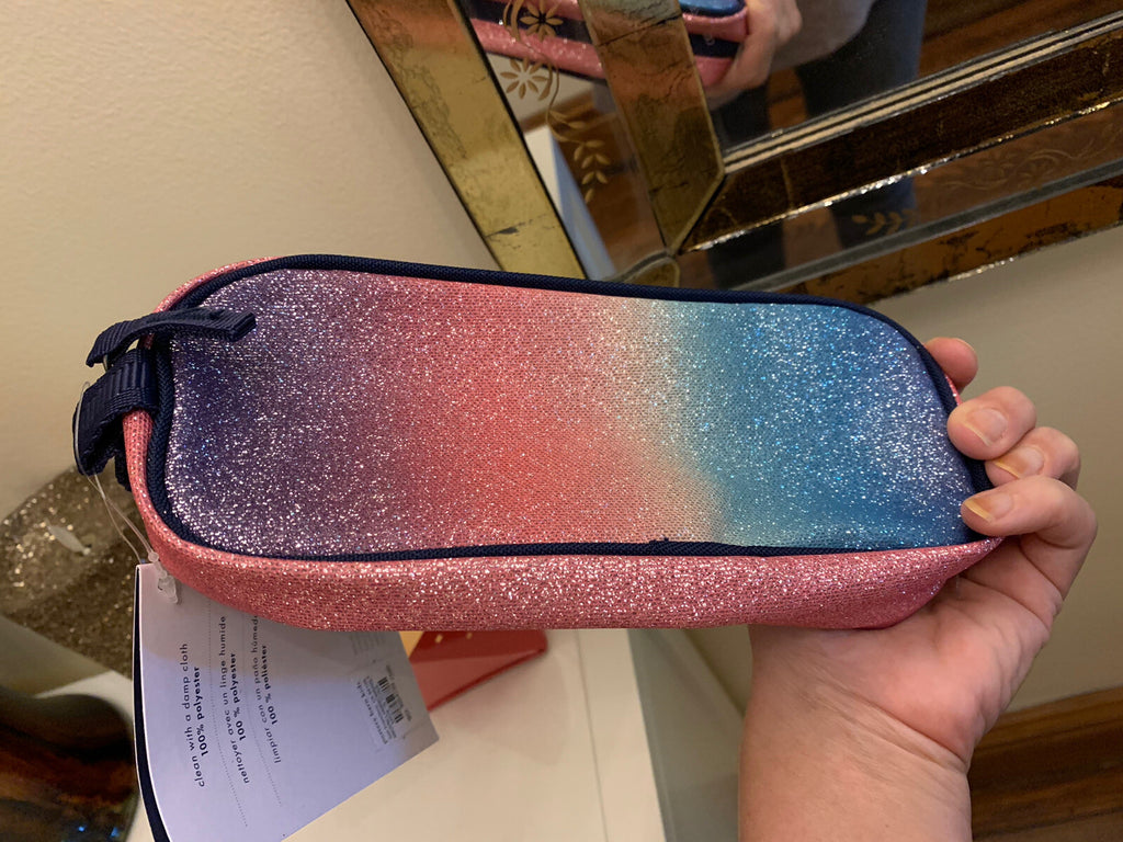 Pottery barn School Glitter pencil CASE+Utensil Set Rainbow Bag disney kid ??