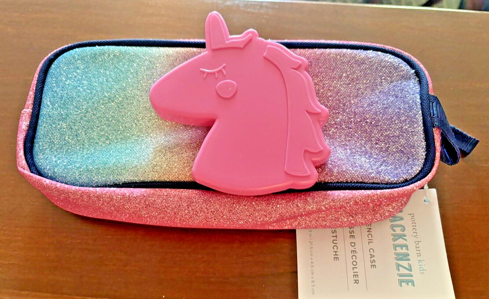Pottery barn School disney Glitter pencil CASE +unicorn bag Rainbow Pouch Pink 1
