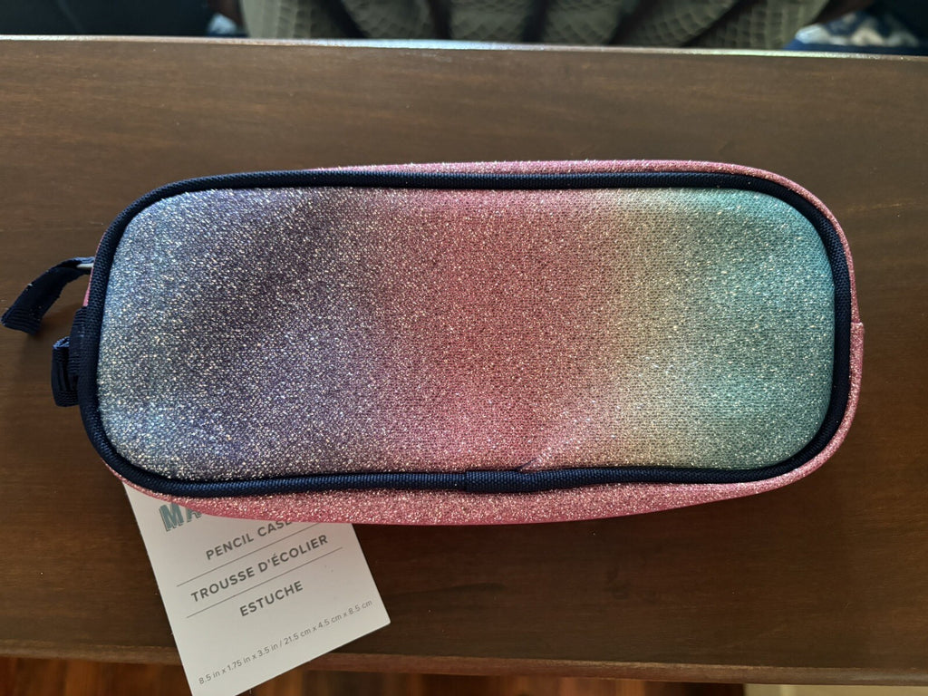 Pottery barn School Glitter pencil CASE+Utensil Set Rainbow Bag disney kid ??