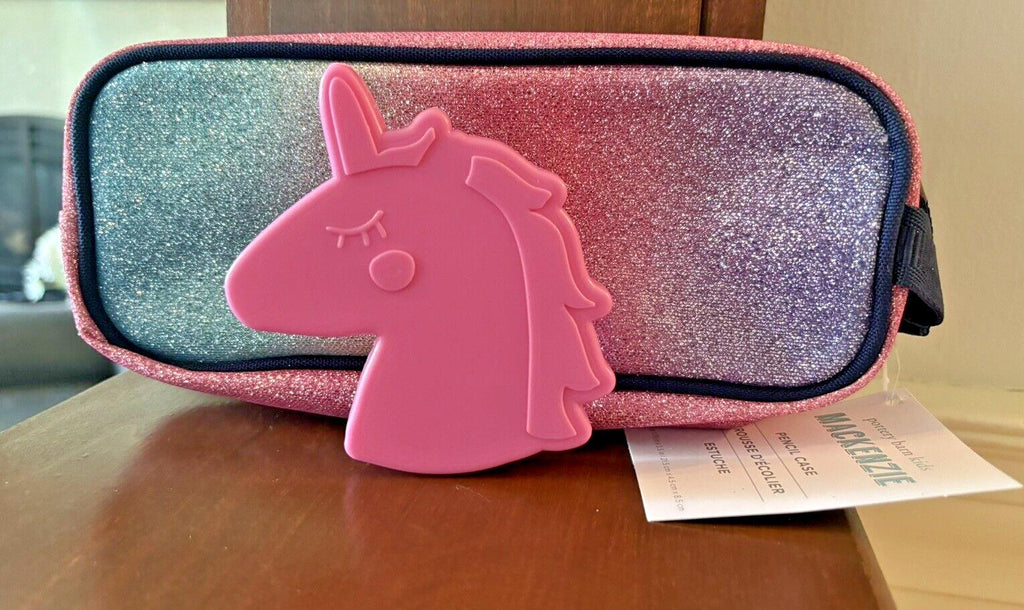 Pottery barn School disney Glitter pencil CASE +unicorn bag Rainbow Pouch Pink 1