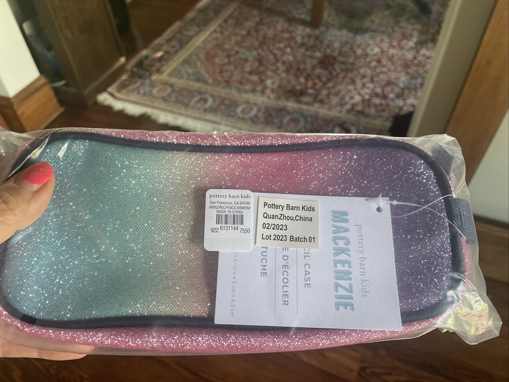 Pottery barn School Glitter pencil CASE+Utensil Set Rainbow Bag disney kid ??