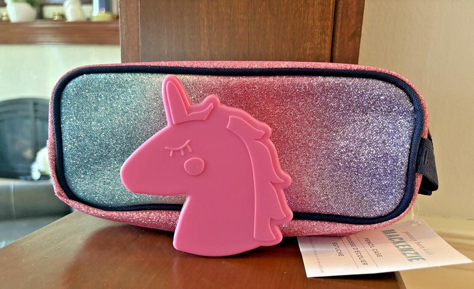 Pottery barn School disney Glitter pencil CASE +unicorn bag Rainbow Pouch Pink 1