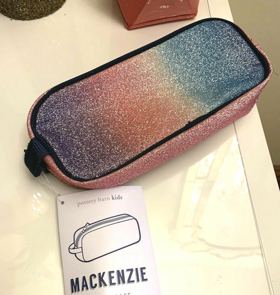 Pottery barn School disney Glitter pencil CASE +unicorn bag Rainbow Pouch Pink 1