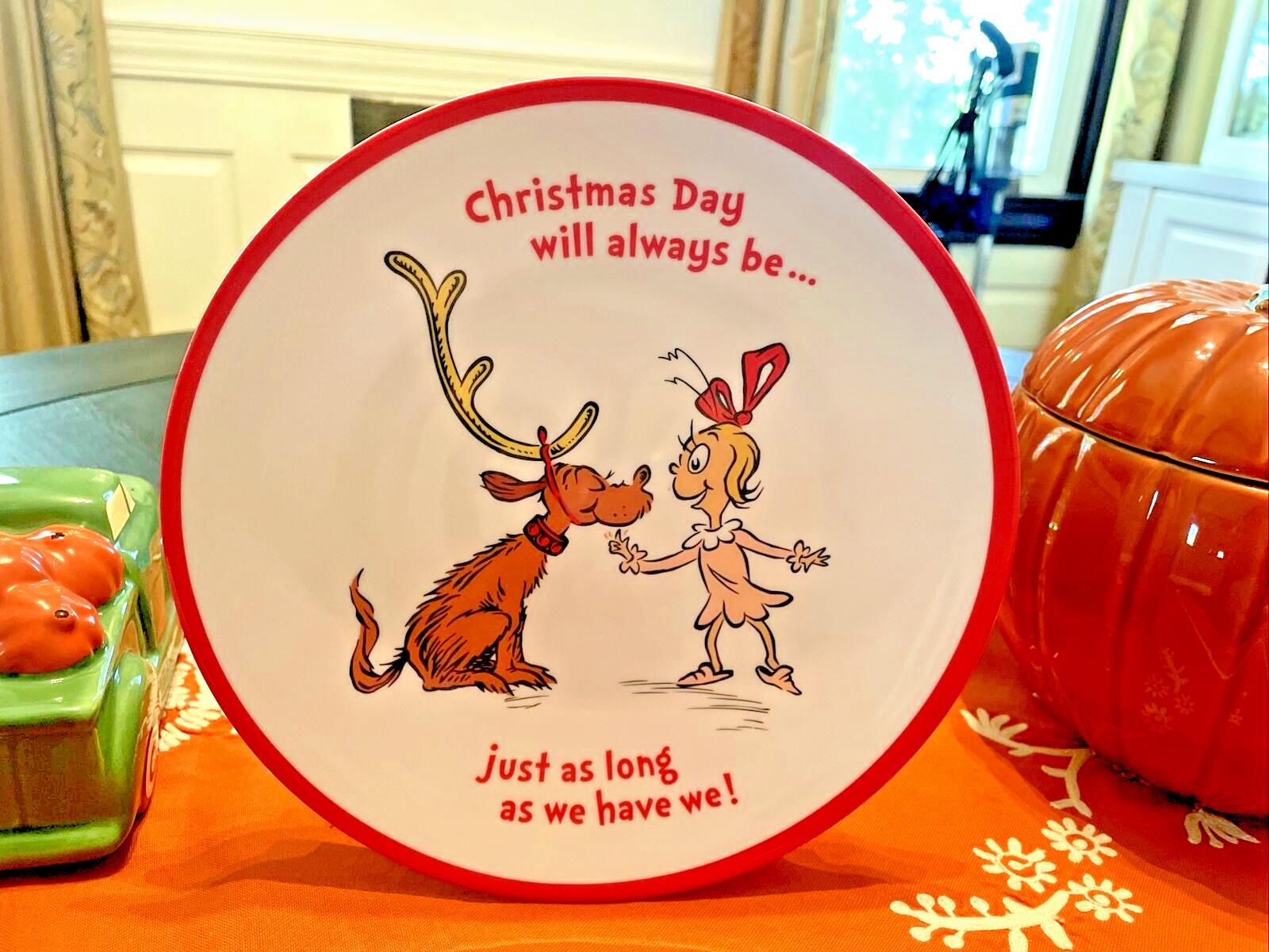 Pottery Barn GRINCH Holiday Plate +Utensil Seuss gift Christmas DISNEY party =