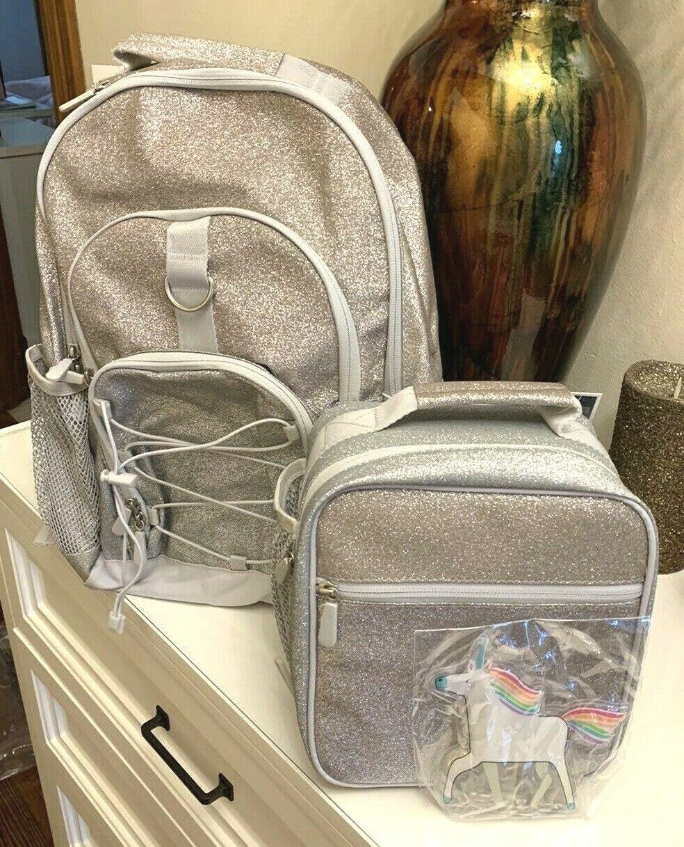 Pottery Barn kid school Disney Glitter backpack Princess+Lunch travel bag girl .
