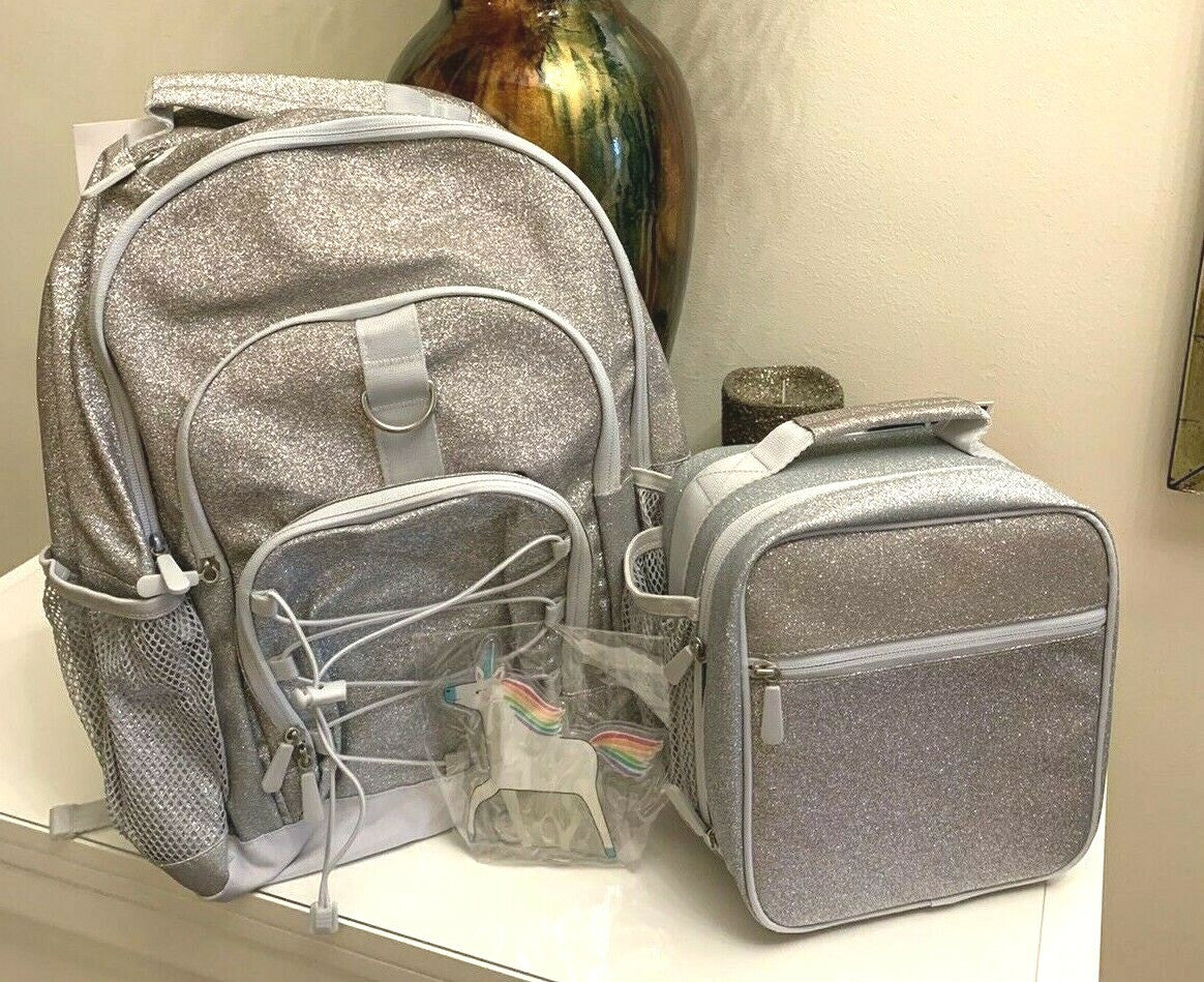 Pottery Barn kid school Disney Glitter backpack Princess+Lunch travel bag girl .