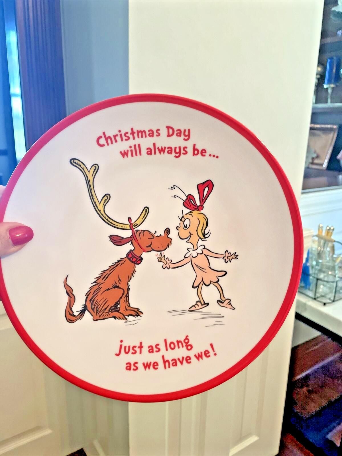 Pottery Barn GRINCH Holiday Plate +Utensil Seuss gift Christmas DISNEY party =