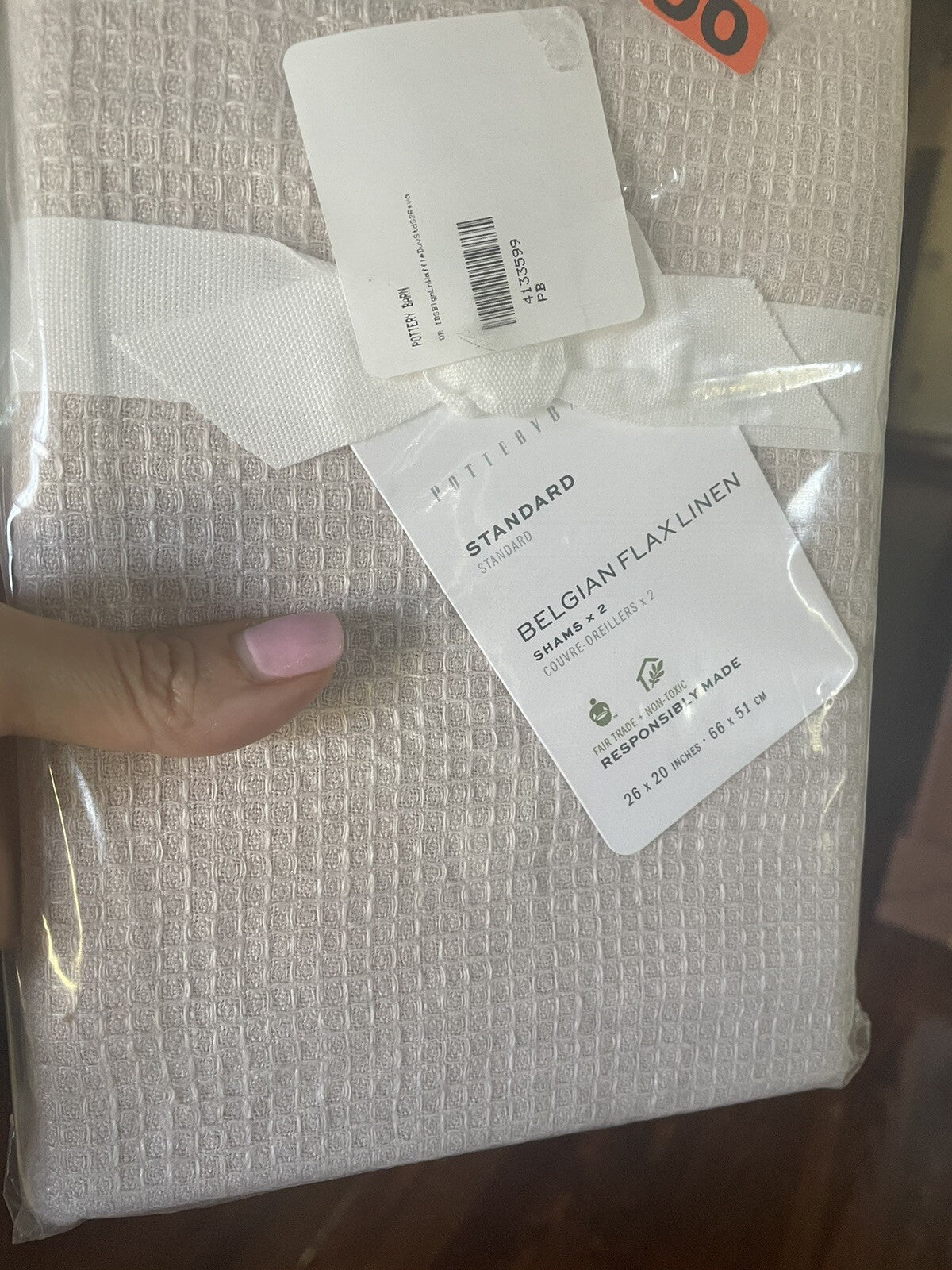 Pottery Barn Belgian Flax Linen Pillow SHAM SET 2 Rose holiday gift =