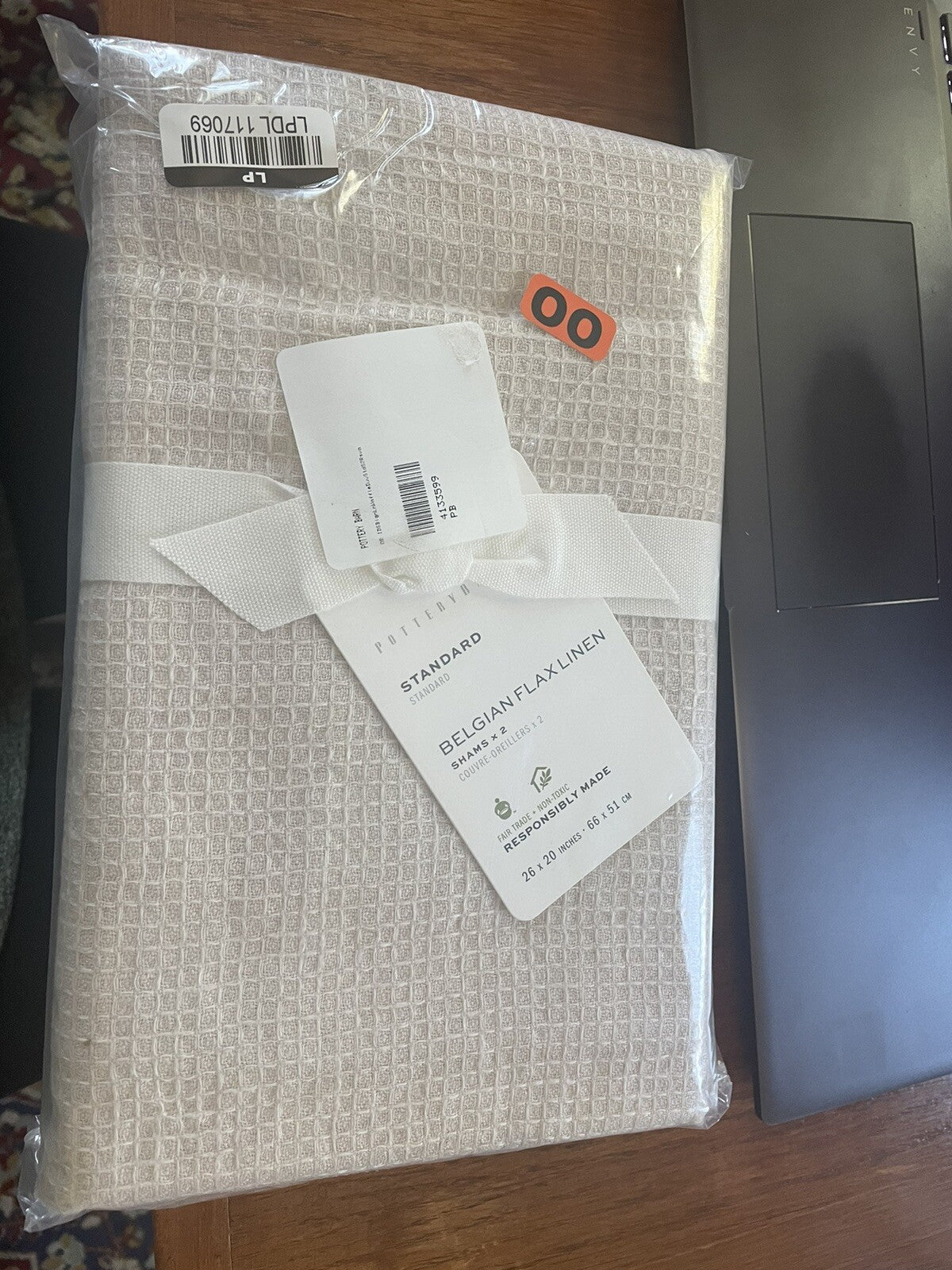 Pottery Barn Belgian Flax Linen Pillow SHAM SET 2 Rose holiday gift =