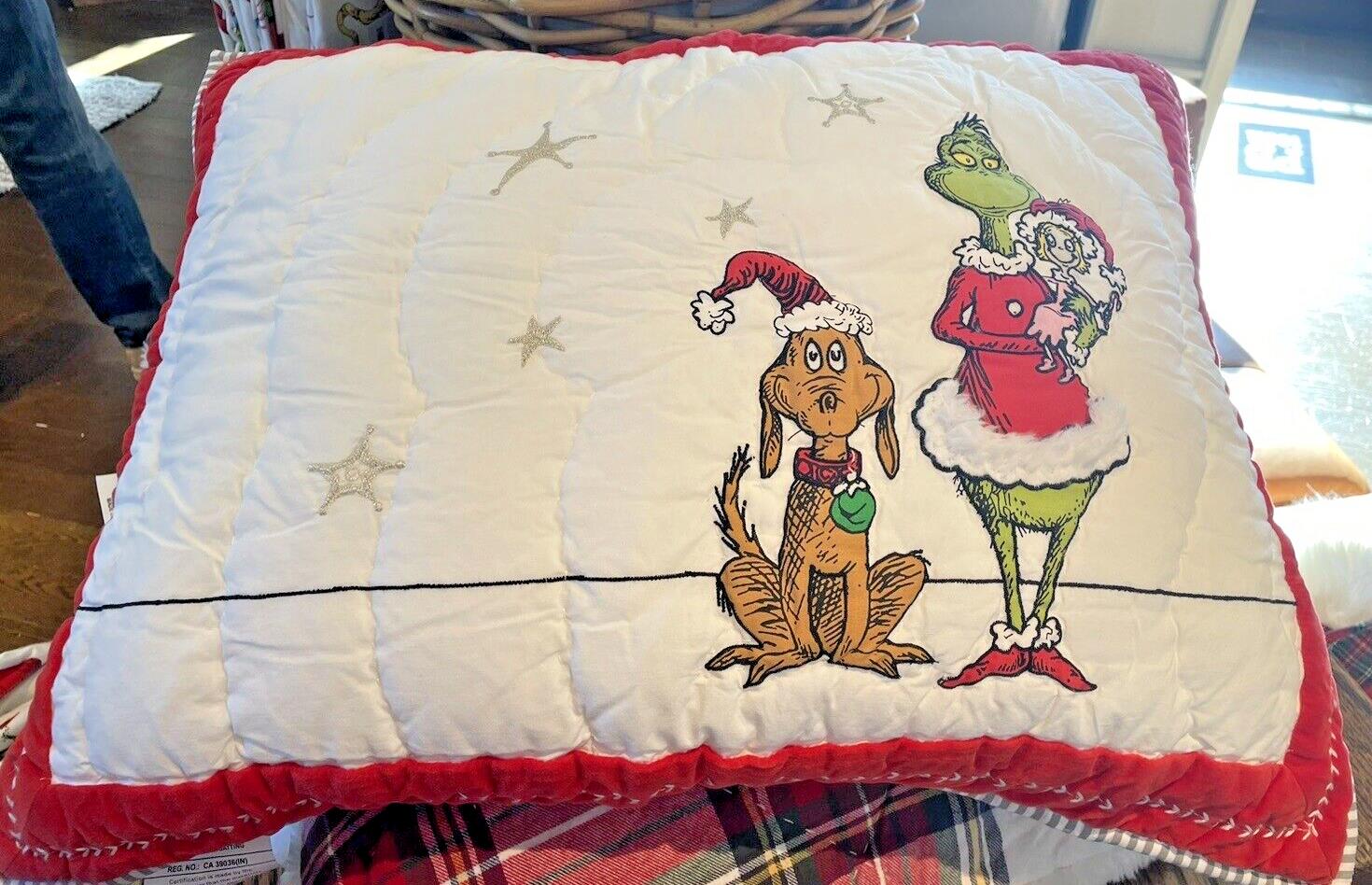 Pottery Barn Grinch Christmas pillow Sham Dr Seuss Disney Holiday party kid nn