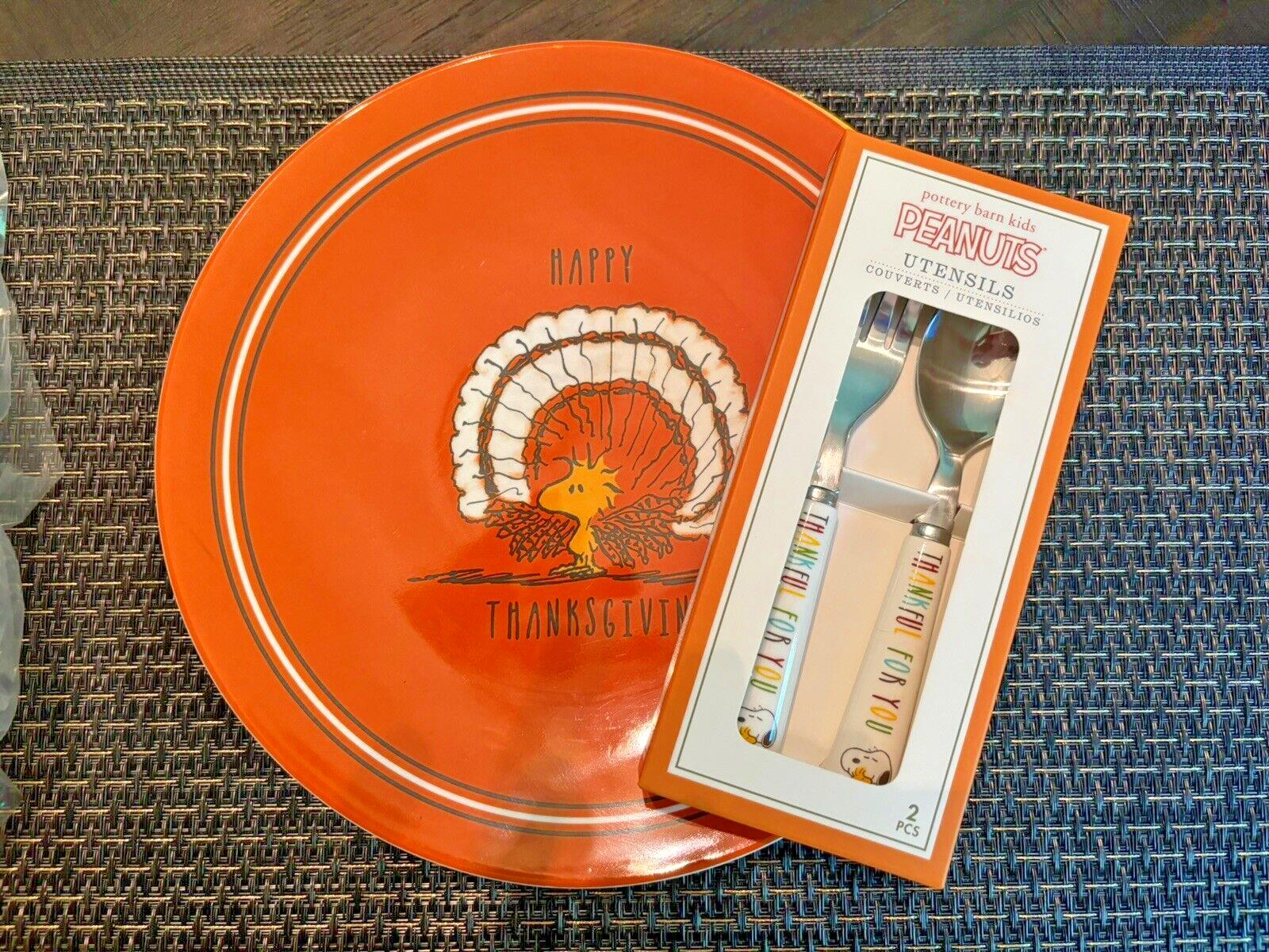 Pottery Barn Snoopy peanuts Disney Holiday gift Thanksgiving Kid Dinner Set 2.