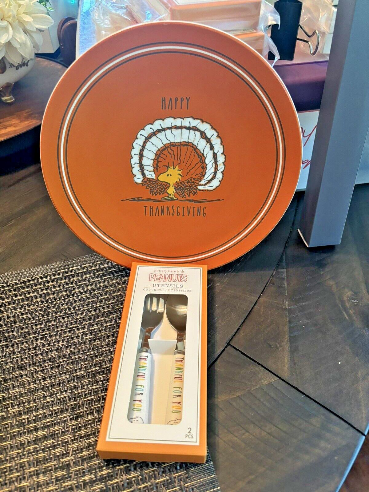 Pottery Barn Snoopy peanuts Disney Holiday gift Thanksgiving Kid Dinner Set 2.