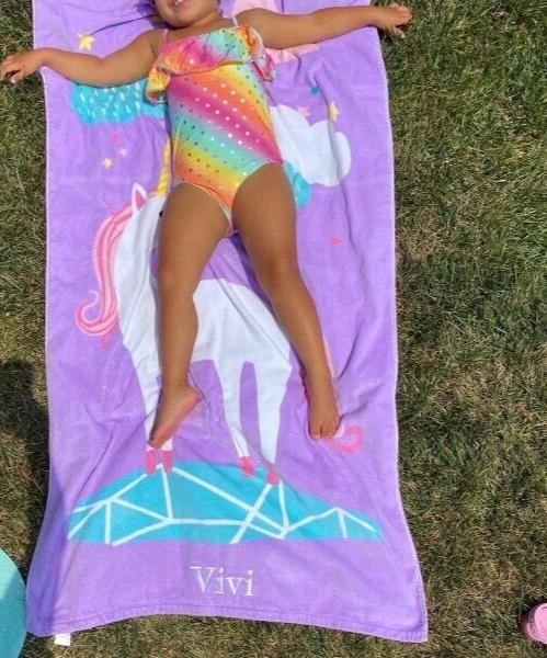 Pottery barn Disney BATH towel kid Beach UNICORN RAINBOW Travel school girl -