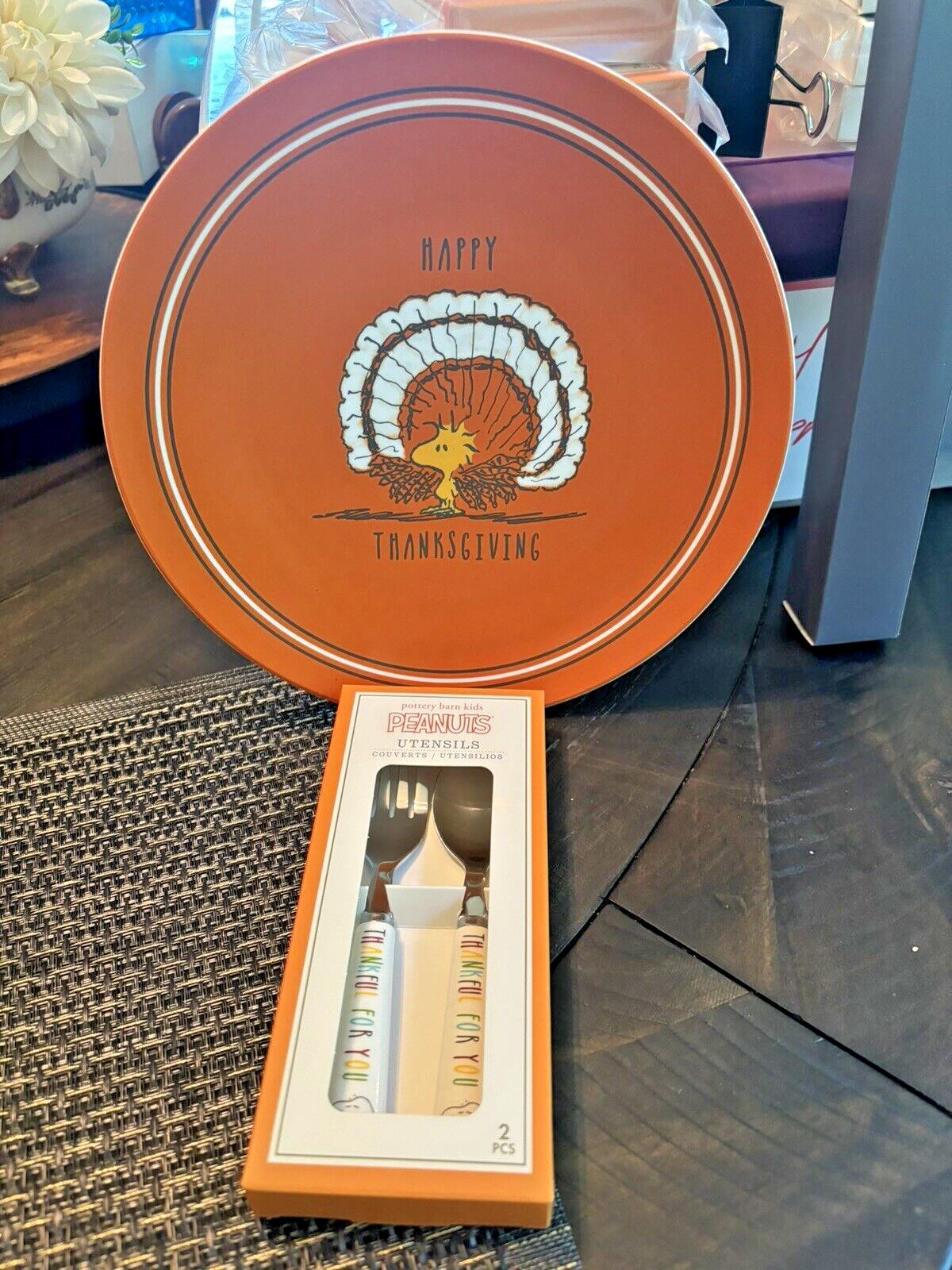 Pottery Barn Snoopy peanuts Disney Holiday gift Thanksgiving Kid Dinner Set 2.