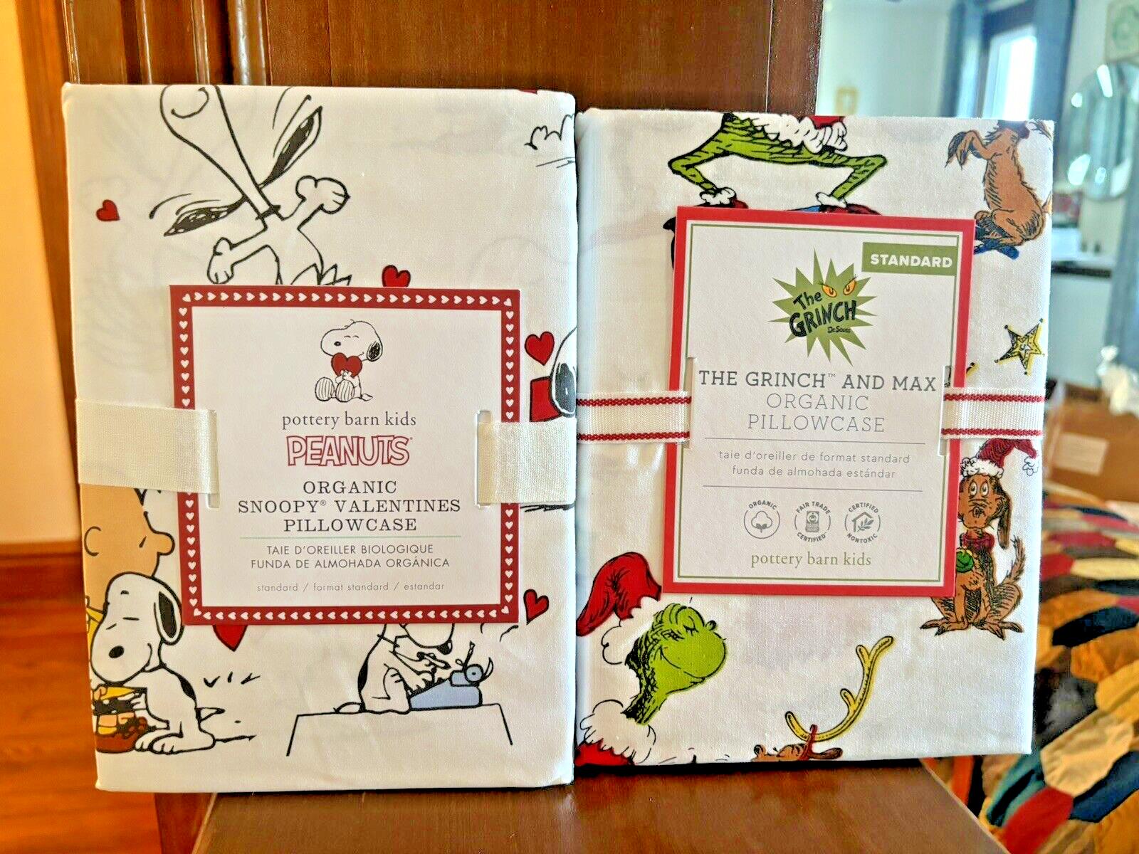 Pottery Barn Grinch Snoopy Christmas Seuss Holiday Disney kids pillowcase SET 2y