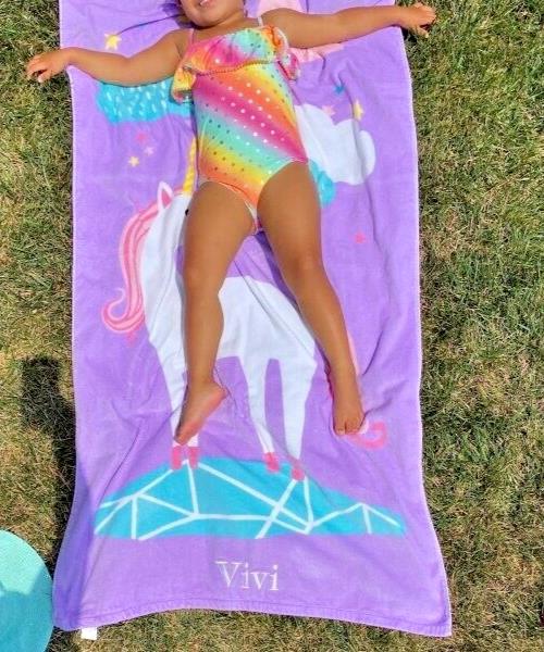 Pottery barn Disney BATH towel kid Beach UNICORN RAINBOW Travel school girl -