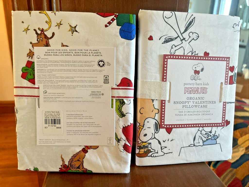 Pottery Barn Grinch Snoopy Christmas Seuss Holiday Disney kids pillowcase SET 2y