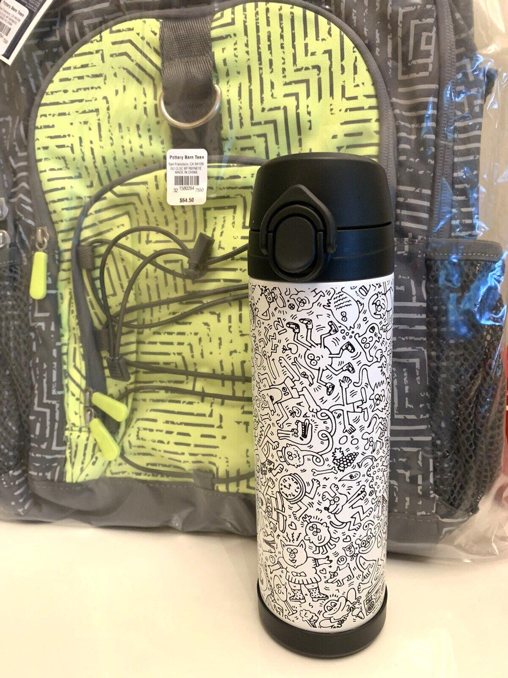 Pottery Barn school Disney backpack+Keith Haring comic Water LARGE TRAVEL Bag .