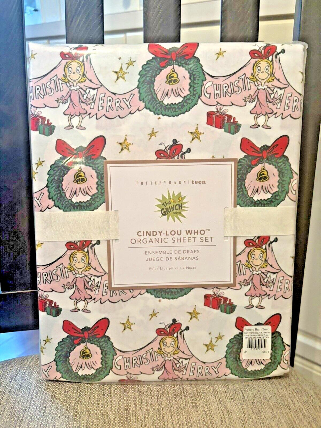 Pottery Barn GRINCH FULL SHEET SET Seuss kid holiday Wreath party school gift ]