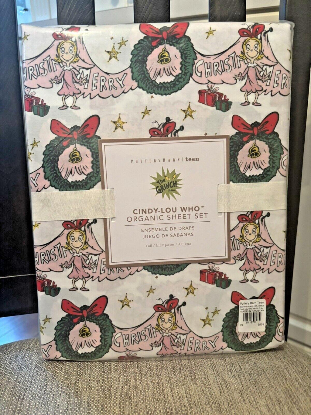Pottery Barn GRINCH FULL SHEET SET Seuss kid holiday Wreath party school gift ]