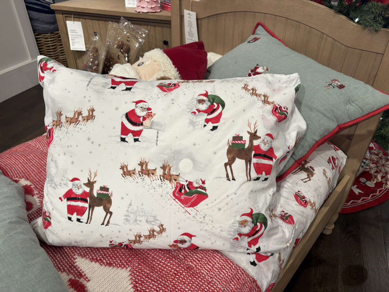Pottery Barn holiday Christmas Rudolph heritage village Disney Pillowcase kids y