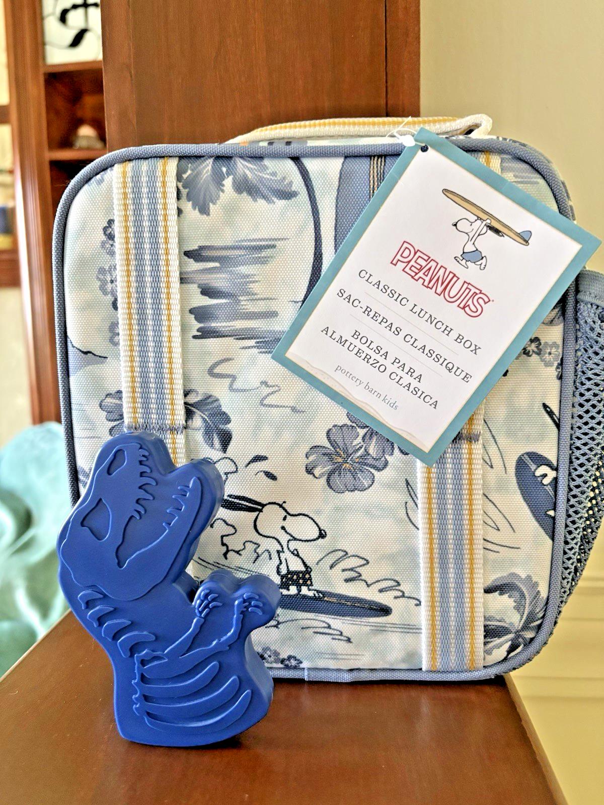 School Pottery barn Kids Snoopy Dinosaur LUNCH BOX Bag Jurassic Travel Pre K .