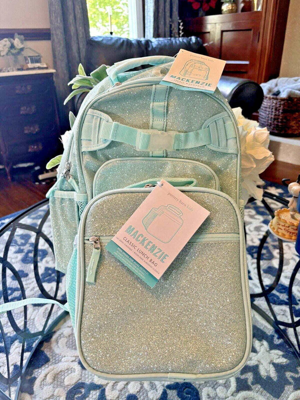 Pottery Barn School BACKPACK LUNCH WATER Didney Frozen glitter travel set girl 3