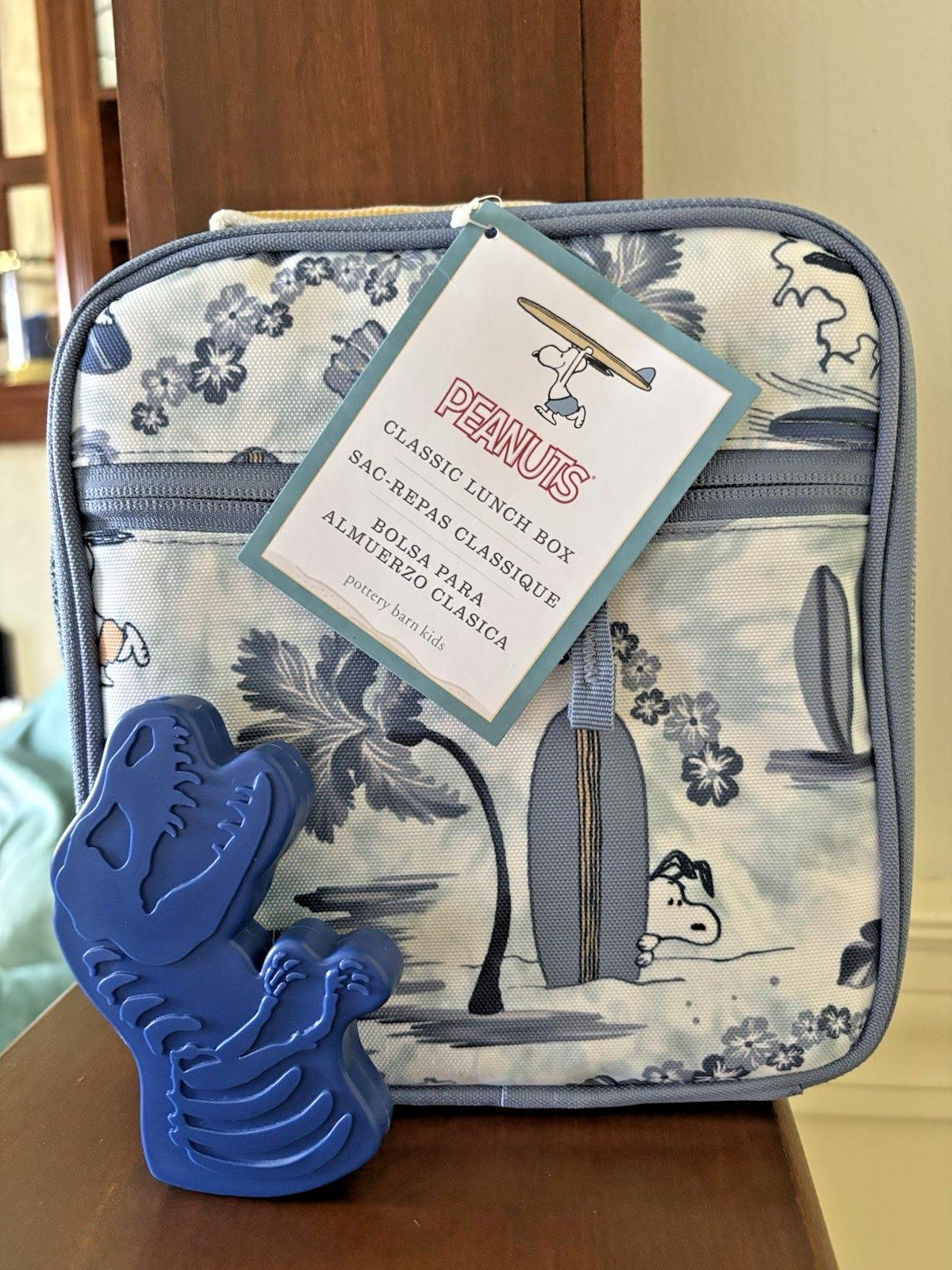 School Pottery barn Kids Snoopy Dinosaur LUNCH BOX Bag Jurassic Travel Pre K .