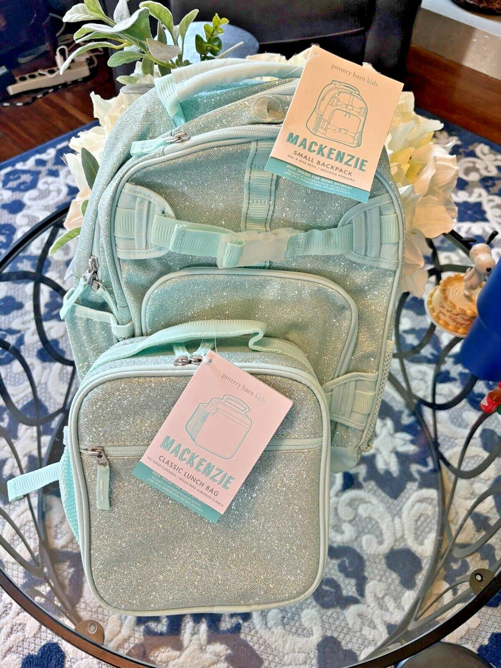 Pottery Barn School BACKPACK LUNCH WATER Didney Frozen glitter travel set girl 3