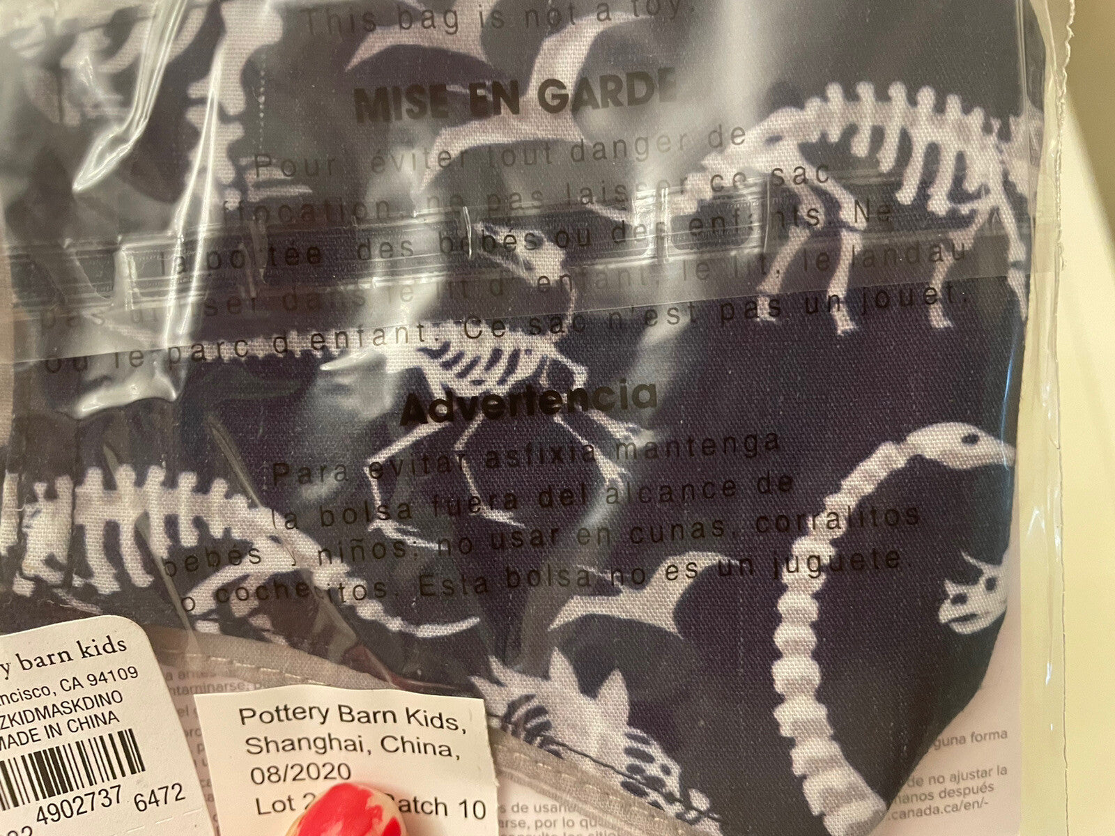 pottery barn face mask covering kid school  Disney dinosaur dino bone Jurassic .