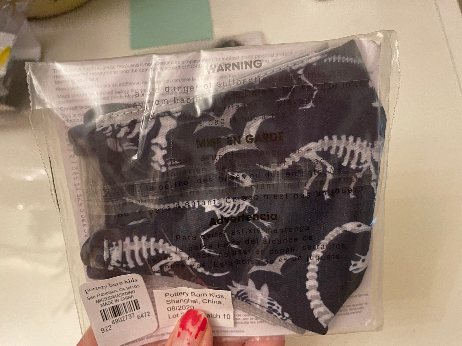 pottery barn face mask covering kid school  Disney dinosaur dino bone Jurassic .