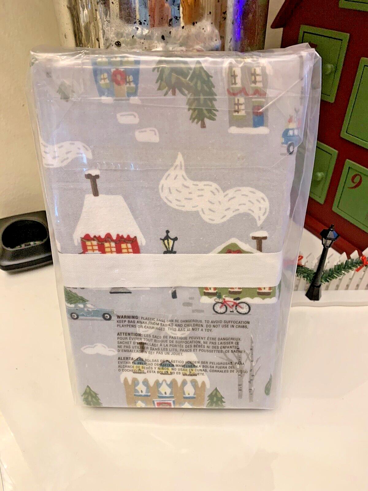 SET 2 Pottery Barn KING PILLOWCASE winter village holiday Christmas tree gift '
