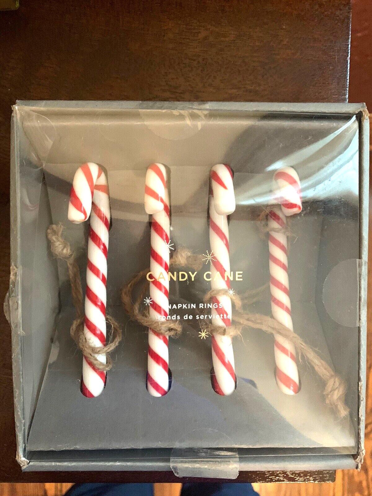 Pottery barn Holiday NAPKIN RING Candy Cane Christmas Ornament kid party SET 4 [