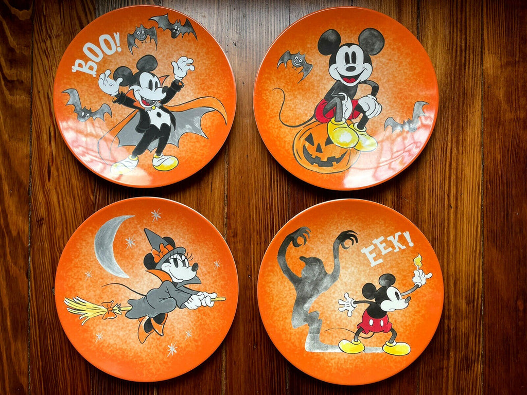 Disney Pottery Barn Mickey Mouse Plate Halloween holiday Party gift kid SET 4 r