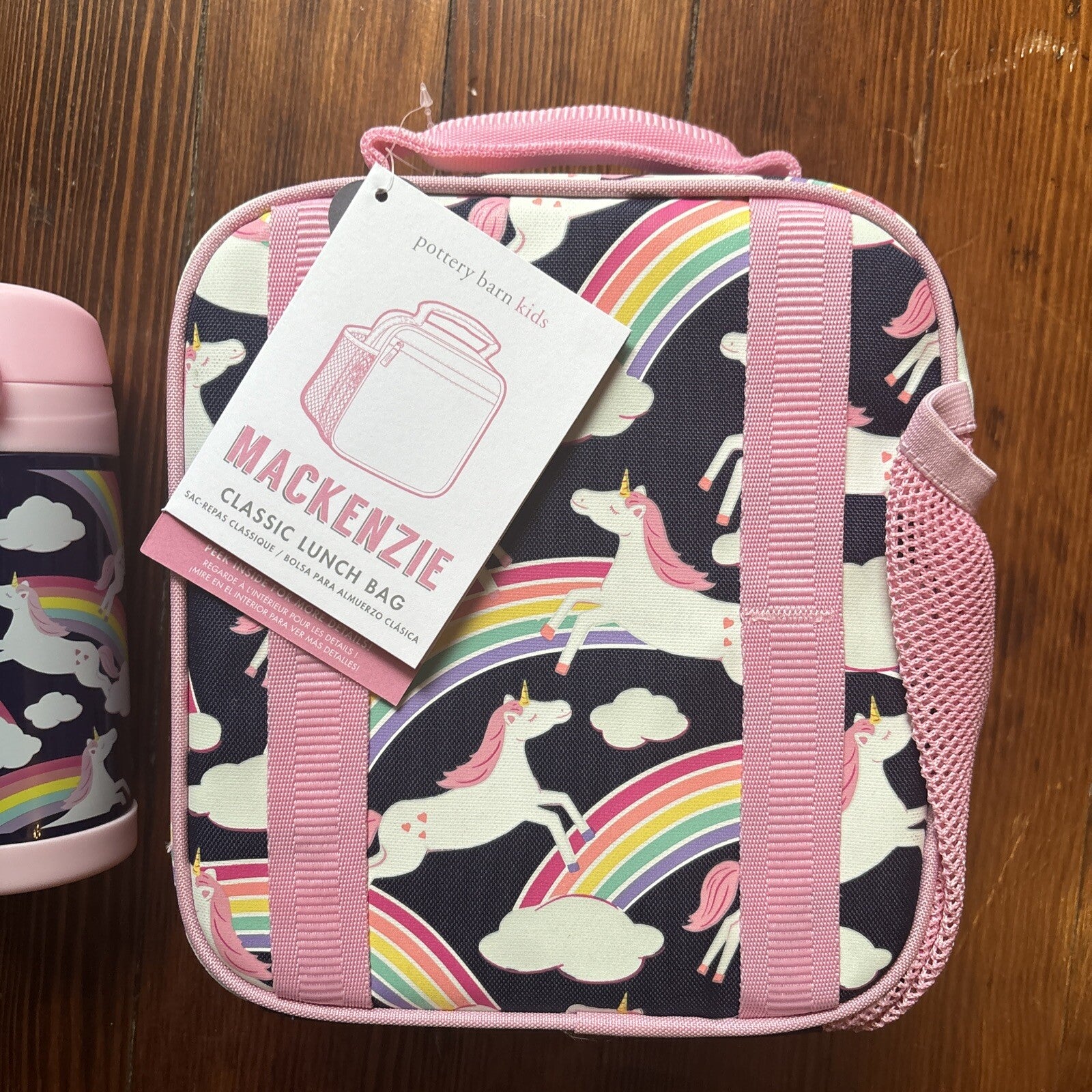 Pottery Barn LUNCH BOX BAG Disney School +WATER BOTTLE+ICE rainbow pink set .