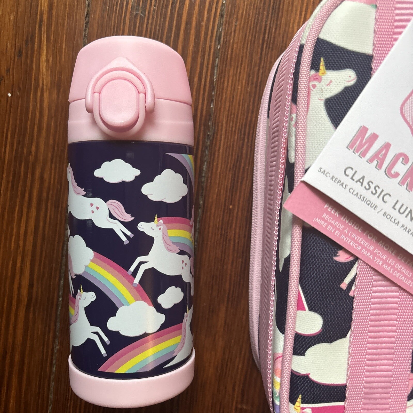Pottery Barn LUNCH BOX BAG Disney School +WATER BOTTLE+ICE rainbow pink set .