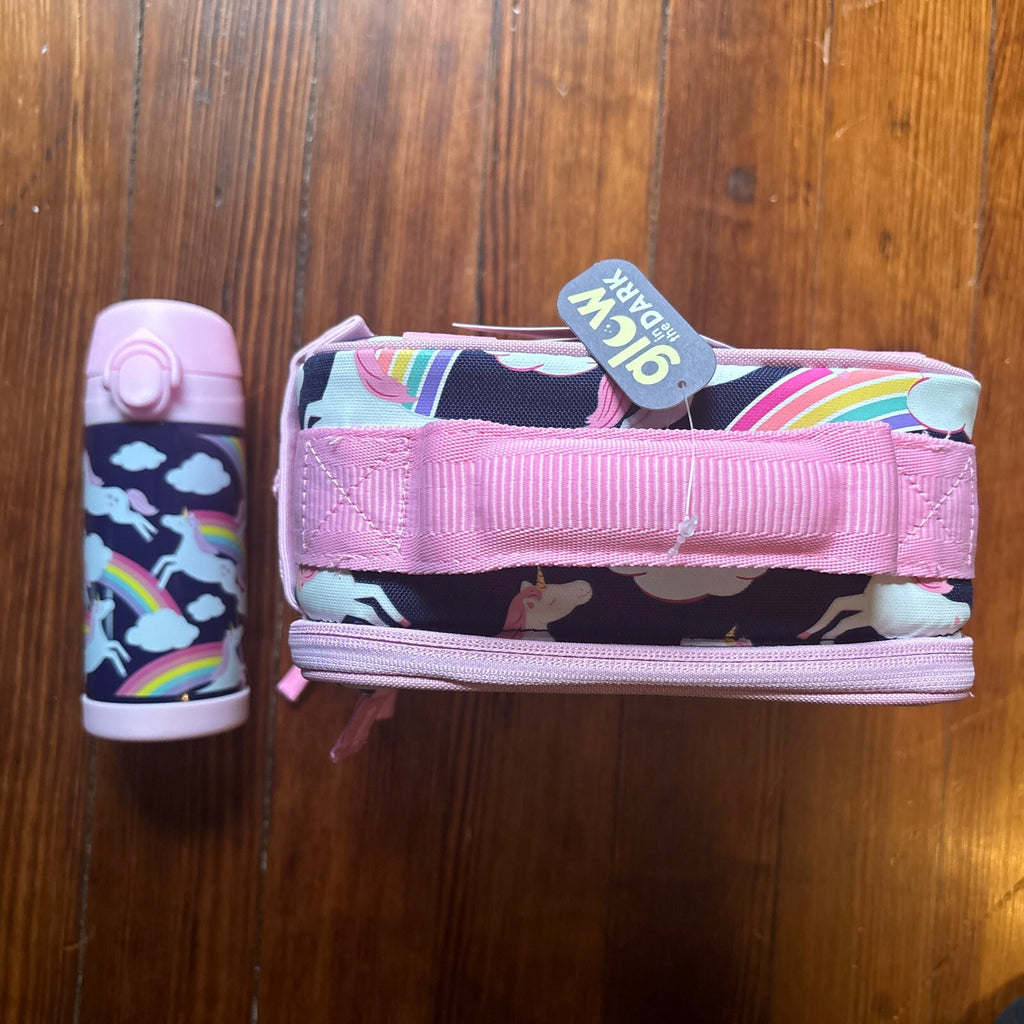Pottery Barn LUNCH BOX BAG Disney School +WATER BOTTLE+ICE rainbow pink set .