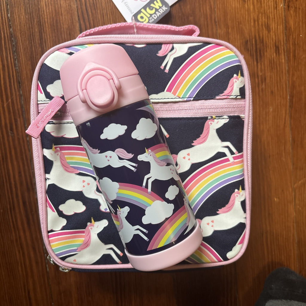 Pottery Barn LUNCH BOX BAG Disney School +WATER BOTTLE+ICE rainbow pink set .