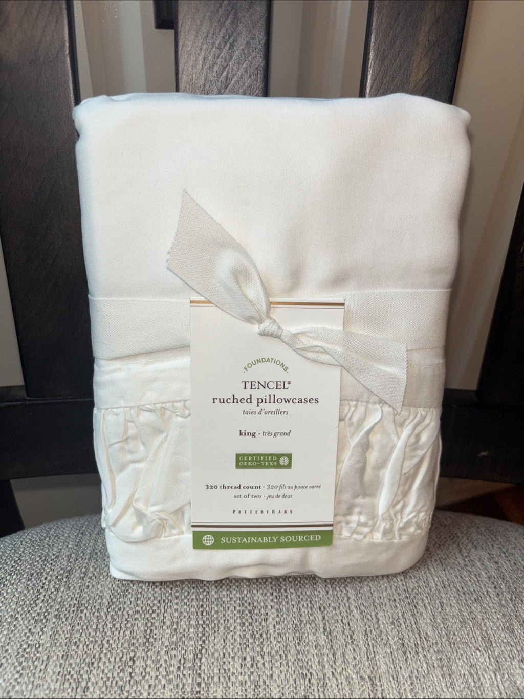 Pottery Barn holiday Disney White Ruffle KING gift party Pillowcase SET 2  q