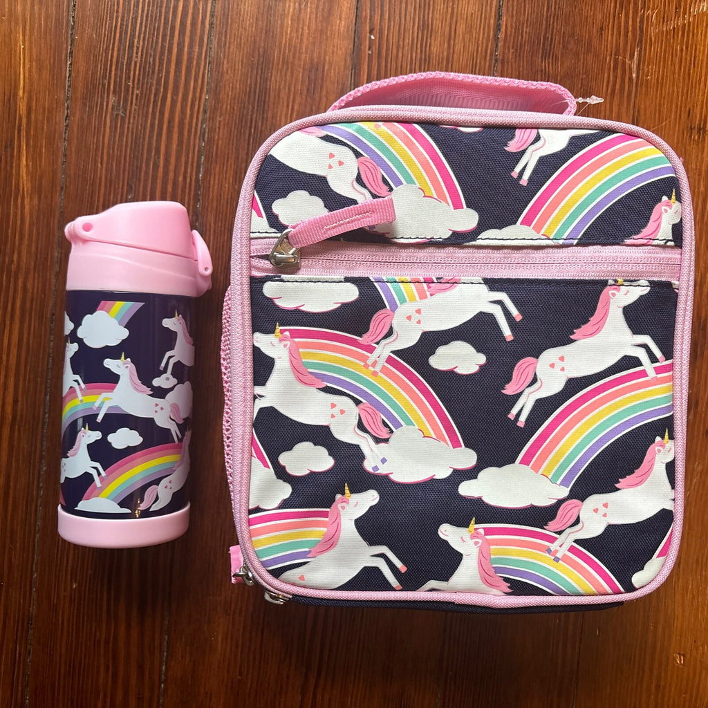 Pottery Barn LUNCH BOX BAG Disney School +WATER BOTTLE+ICE rainbow pink set .