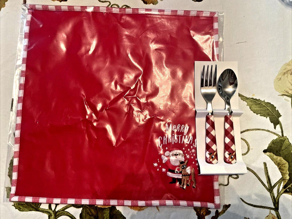 Pottery Barn Christmas Rudolph Reindeer Santa Disney Napkin Holiday gift SET 2 '