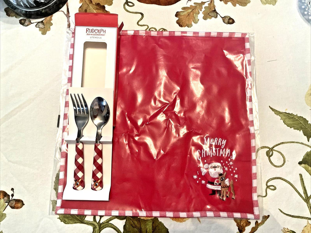 Pottery Barn Christmas Rudolph Reindeer Santa Disney Napkin Holiday gift SET 2 '
