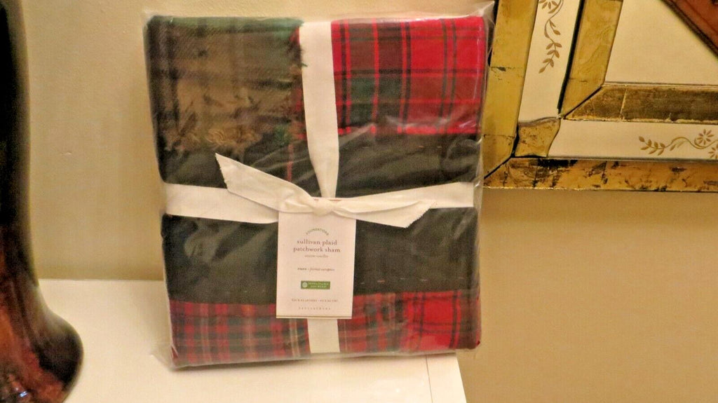 Pottery Barn Pillow Sham Disney SULLIVAN PLAID PATCHWORK holiday party gift [