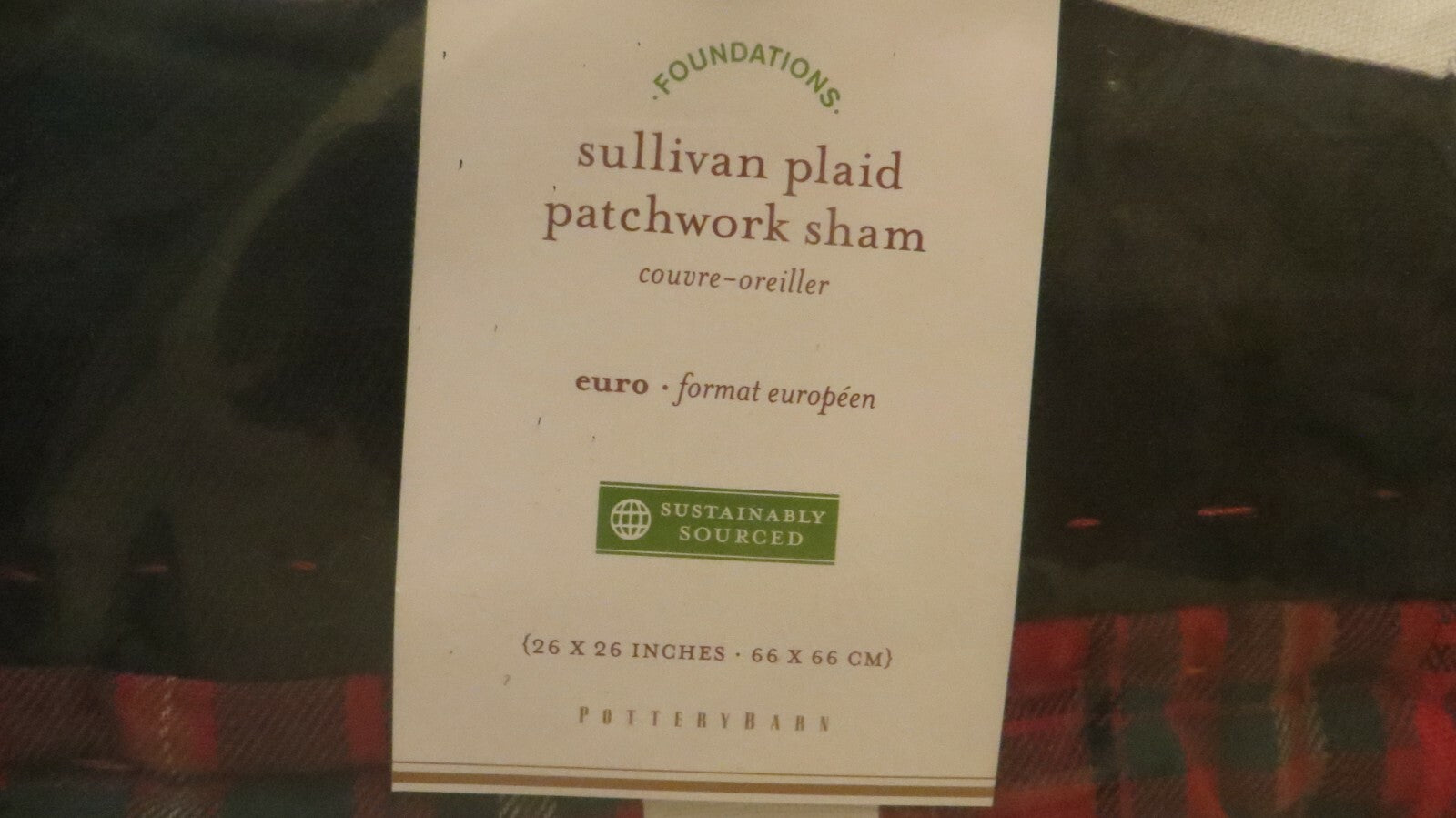 Pottery Barn Pillow Sham Disney SULLIVAN PLAID PATCHWORK holiday party gift [