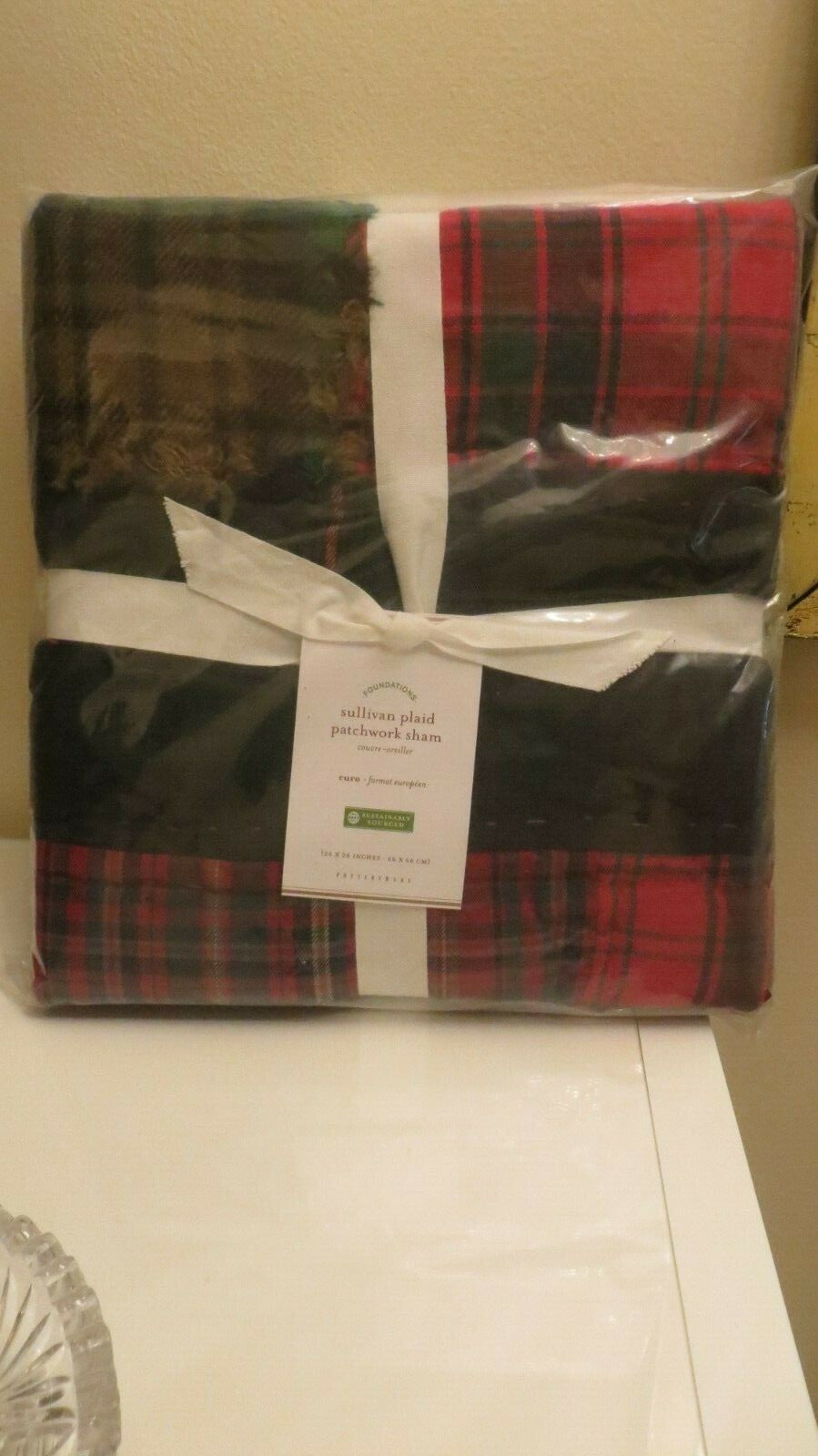 Pottery Barn Pillow Sham Disney SULLIVAN PLAID PATCHWORK holiday party gift [