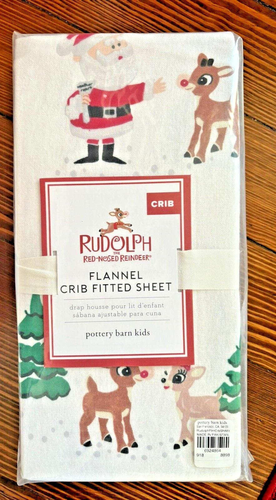 Disney Pottery barn Holiday Rudolph Crib Toddler SHEET baby Santa gift Winter '