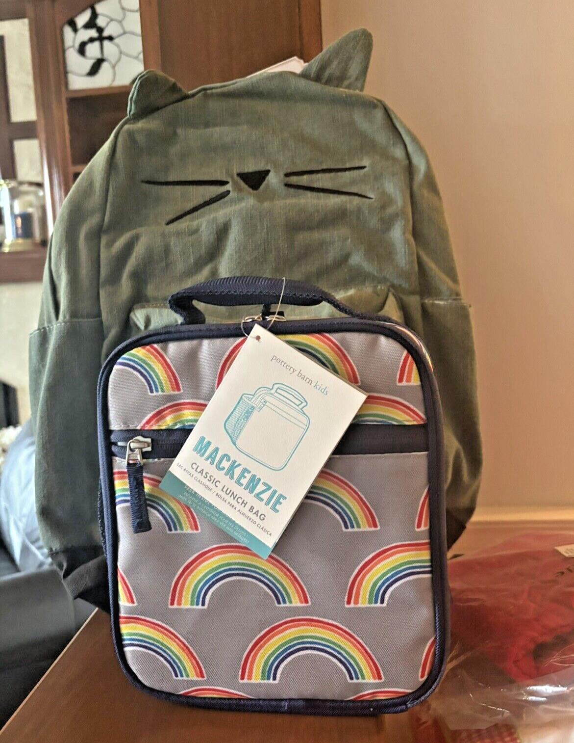 Disney School Pottery barn LARGE BACKPACK + LUNCH Emily Merritt rainbow cat ?? .
