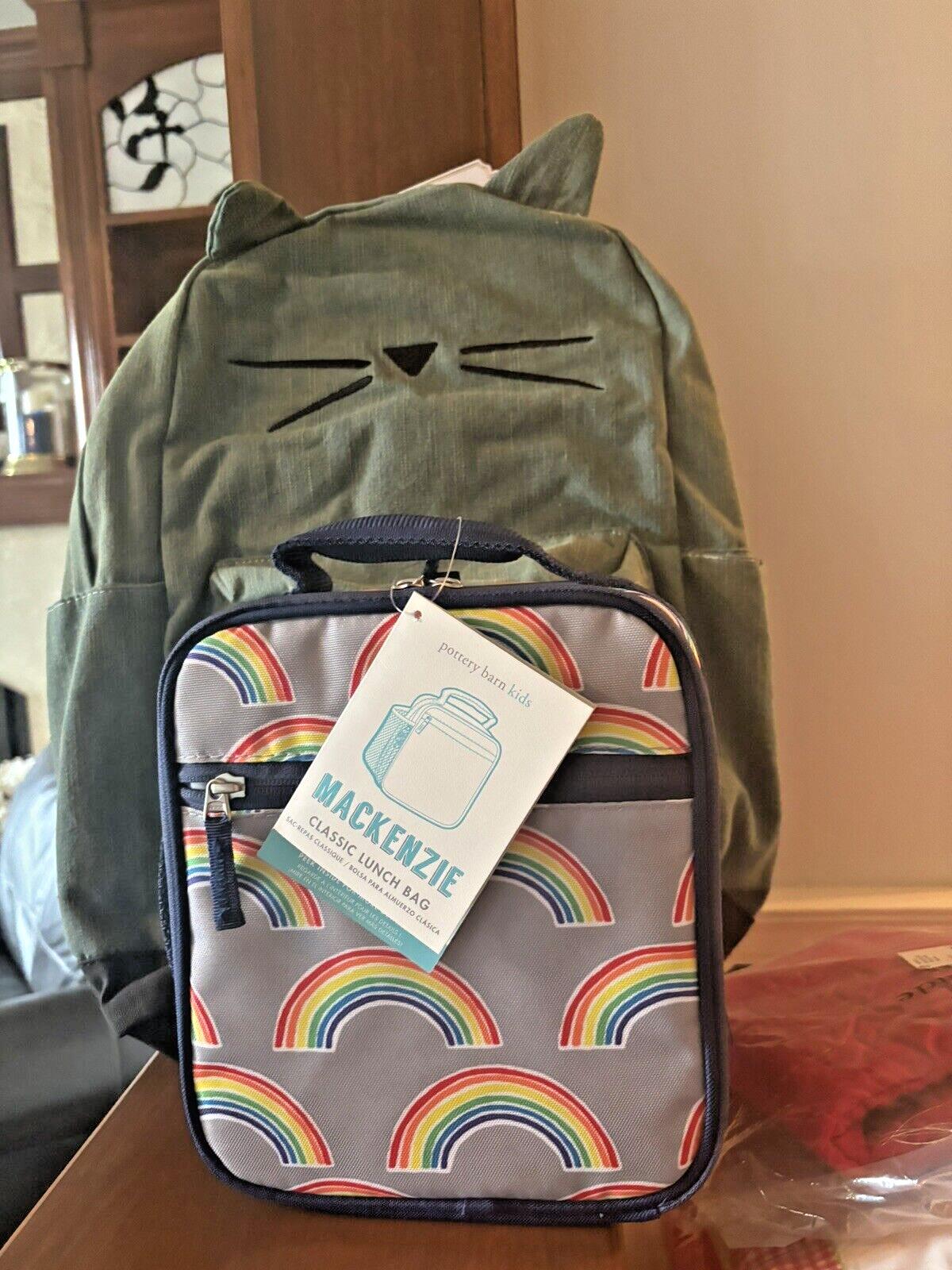 Disney School Pottery barn LARGE BACKPACK + LUNCH Emily Merritt rainbow cat ?? .
