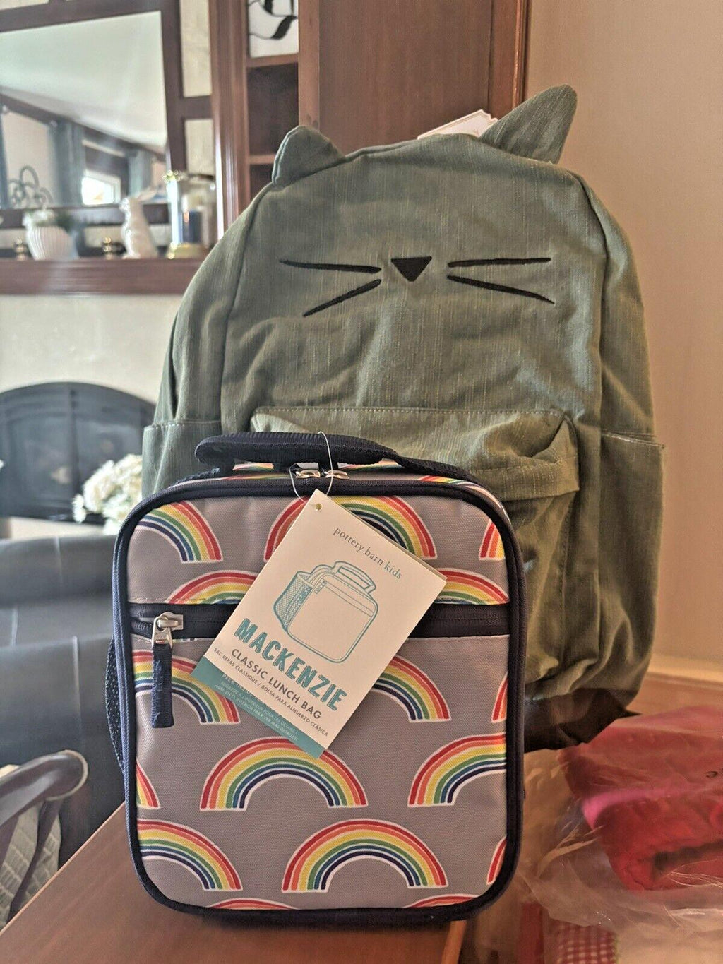 Disney School Pottery barn LARGE BACKPACK + LUNCH Emily Merritt rainbow cat ?? .