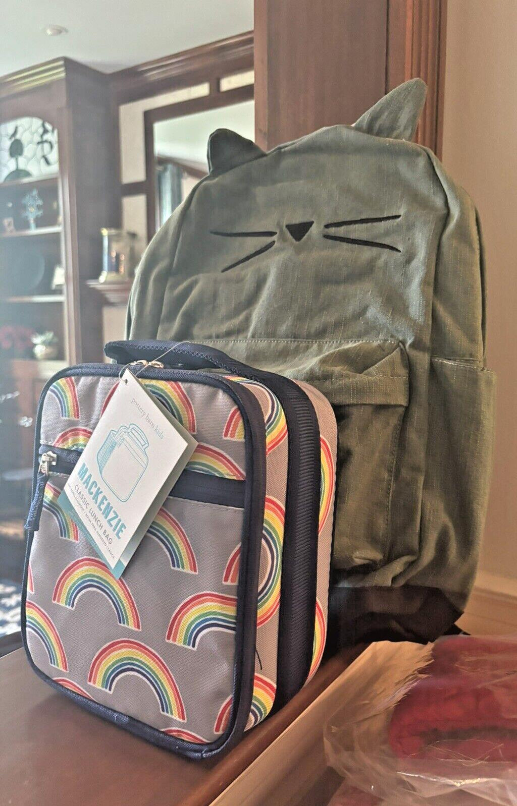 Disney School Pottery barn LARGE BACKPACK + LUNCH Emily Merritt rainbow cat ?? .